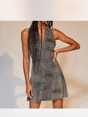 Urban Outfitters Black & White Swirl Button-Front Mini Dress